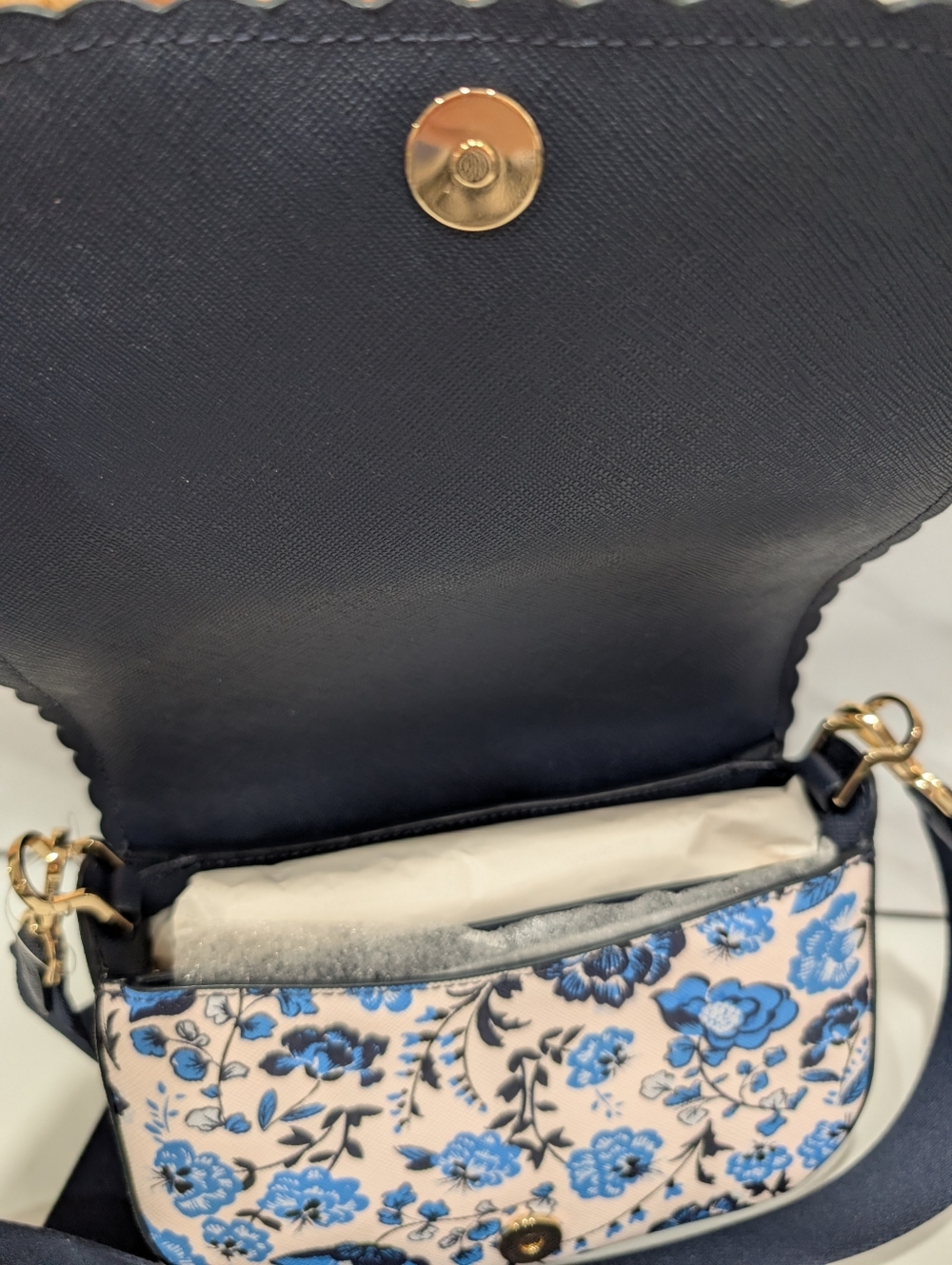 Kate Spade Madison Peacock Floral Printed Saddle Bag Blue Multicolor NWT - Picture 9 of 11